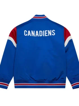 Aileen Montreal Canadiens Heavyweight Royal Satin Varsity Jacket Back