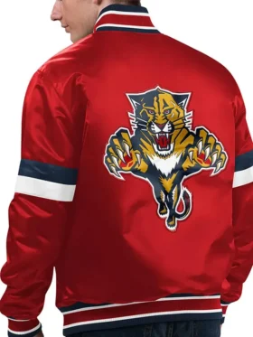 Amani Home Game Florida Panthers Red Satin Jacket Back