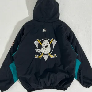 Anaheim Ducks Black Vintage Bomber Jacket Back