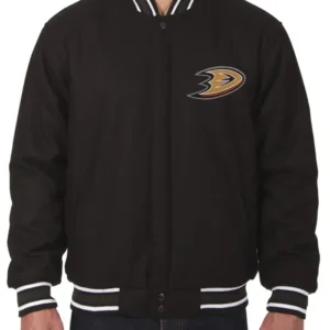 Anaheim Ducks Black Wool Full Snap Varsity Jacket