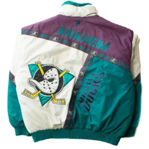 Anaheim Ducks Vintage Bomber Full Snap Jacket Back