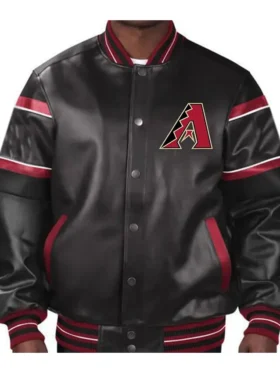 Arizona Diamondbacks Black And Red Full Snap Leather Bomber Jacket 1
