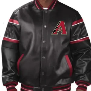 Arizona Diamondbacks Black And Red Full Snap Leather Bomber Jacket 1