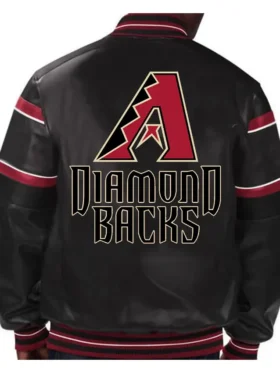 Arizona Diamondbacks Black And Red Full Snap Leather Bomber Jacket