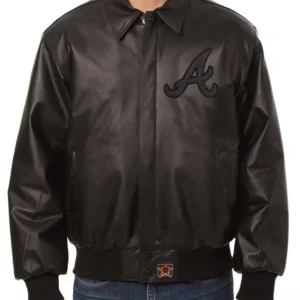 Atlanta Braves Black Leather Bomber Jacket