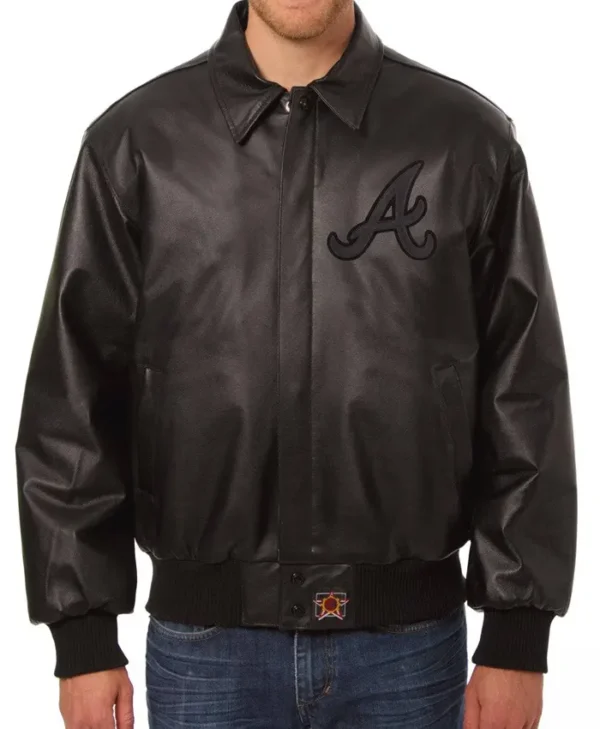 Atlanta Braves Black Leather Bomber Jacket