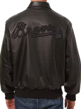Atlanta Braves Black Leather Bomber Jacket Back