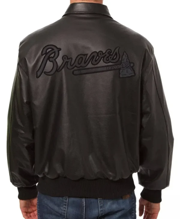 Atlanta Braves Black Leather Bomber Jacket Back