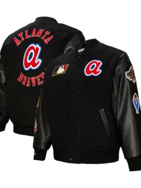 Atlanta Braves Black Letterman Wool Varsity Jacket