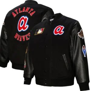 Atlanta Braves Black Letterman Wool Varsity Jacket