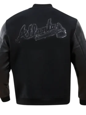 Atlanta Braves Black Wool Full Snap Varsity Jacket Back