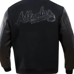 Atlanta Braves Black Wool Full Snap Varsity Jacket Back