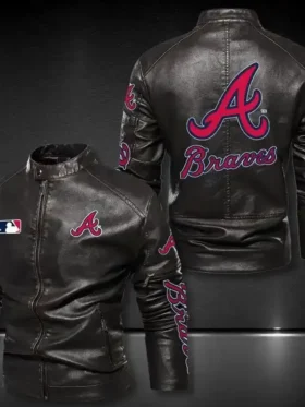 Atlanta Braves Leather Bomber Zipper Jacket