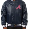 Atlanta Braves Navy Blue Leather Bomber Jacket