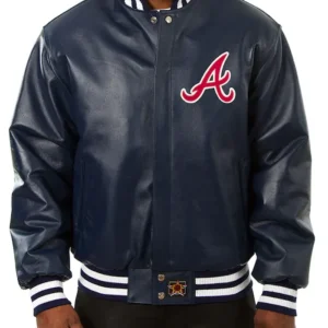 Atlanta Braves Navy Blue Leather Bomber Jacket