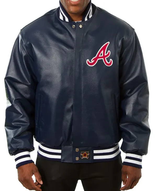 Atlanta Braves Navy Blue Leather Bomber Jacket