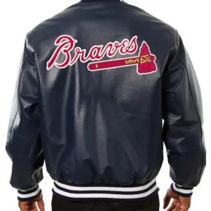 Atlanta Braves Navy Blue Leather Bomber Jacket Back