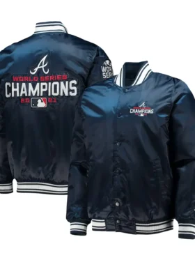 Atlanta Braves Navy Blue Satin Championship Bomber Jacket