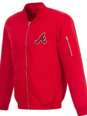 Atlanta Braves Red Satin Zipper Bomber Jacket
