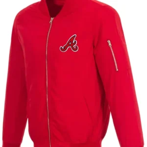 Atlanta Braves Red Satin Zipper Bomber Jacket