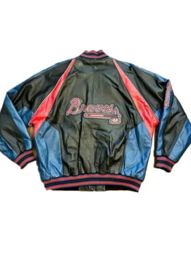 Atlanta Braves Vintage Leather Bomber Zipper Jacket Back