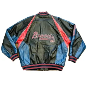 Atlanta Braves Vintage Leather Bomber Zipper Jacket Back