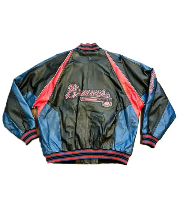 Atlanta Braves Vintage Leather Bomber Zipper Jacket Back