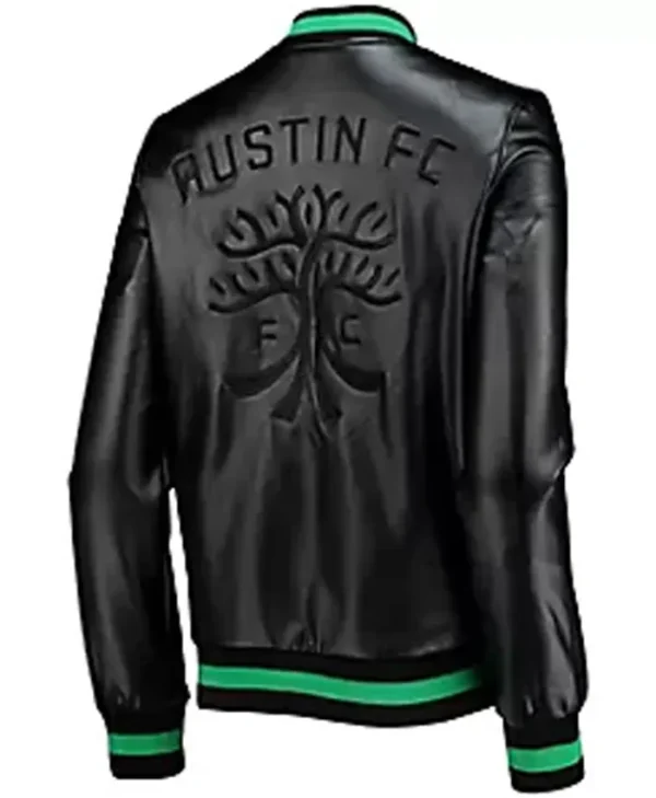 Shop Austin FC Black Full Snap Bomber Jacket - Vanquishe