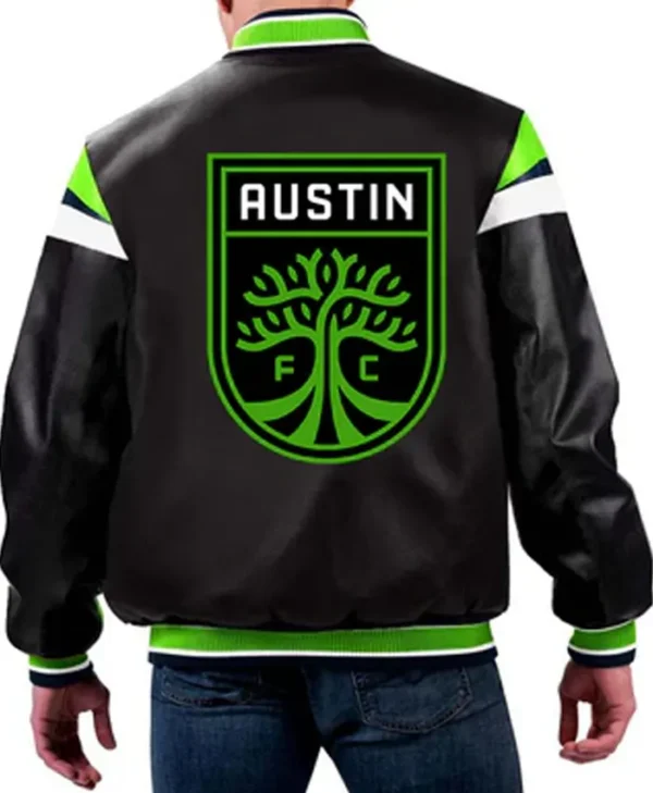 Shop Austin FC Black Leather Bomber Jacket - Vanquishe
