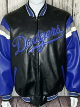 Black And Blue Vintage Dodgers Leather Jacket