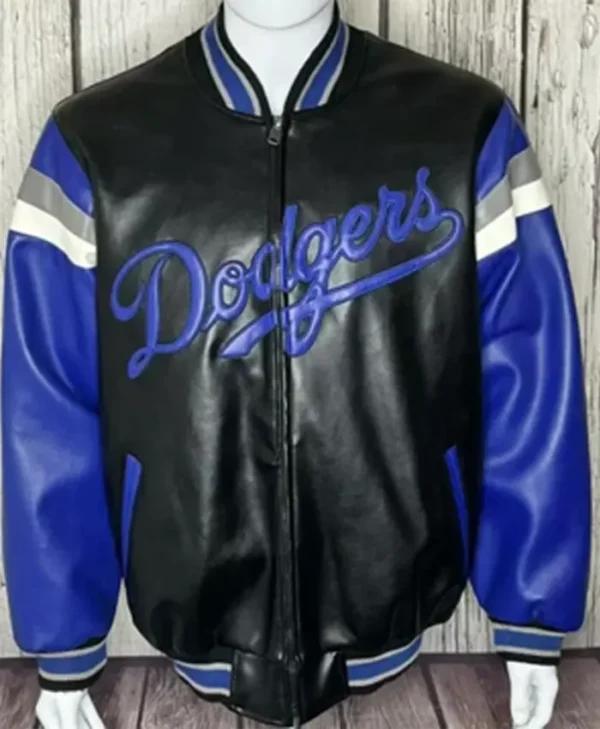 Black And Blue Vintage Dodgers Leather Jacket