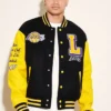 Black And Yellow Wool la lakers bomber jacket