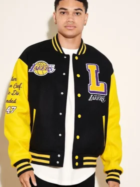 Black And Yellow Wool la lakers bomber jacket