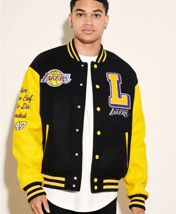 Black And Yellow Wool la lakers bomber jacket