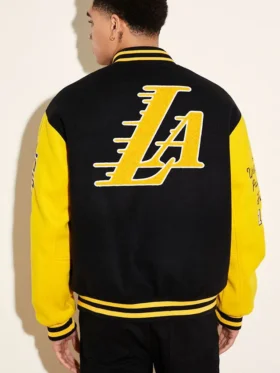 Black And Yellow Wool la lakers bomber jacket Back