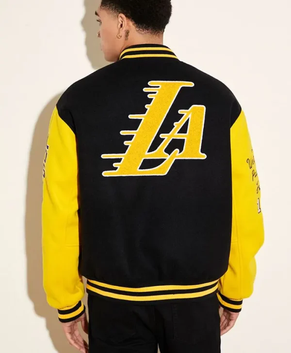Black And Yellow Wool la lakers bomber jacket Back