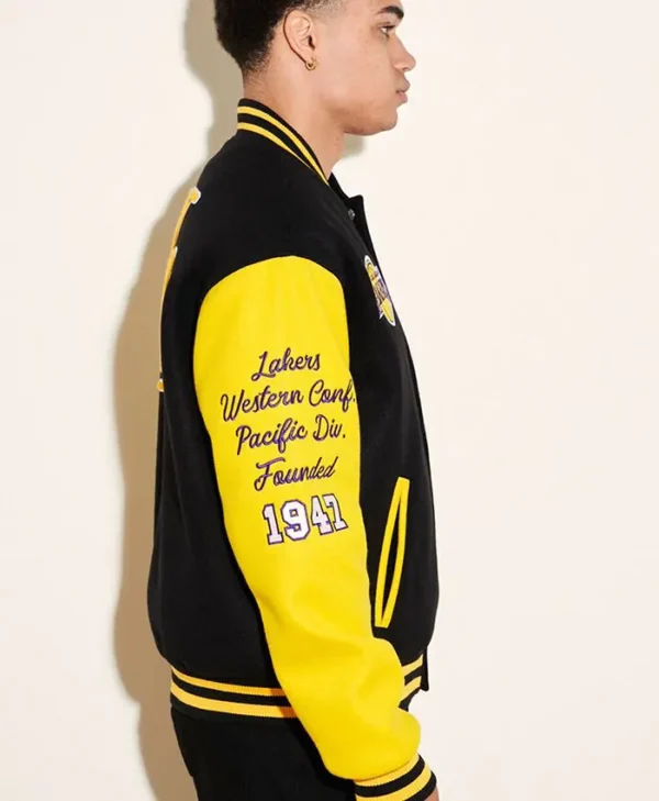 Black And Yellow Wool la lakers bomber jacket Left