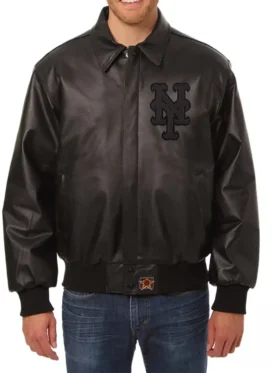 Black Bomber Mets Leather Jacket