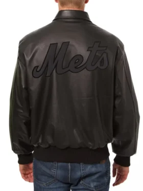 Black Bomber Mets Leather Jacket Back