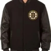 Black Boston Bruins Wool and Leather Varsity Jacket