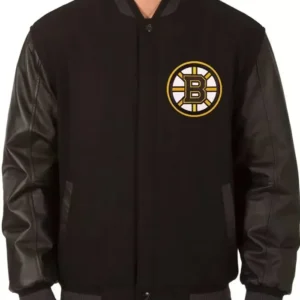 Black Boston Bruins Wool and Leather Varsity Jacket