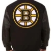 Black Boston Bruins Wool and Leather Varsity Jacket Back