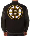 Black Boston Bruins Wool and Leather Varsity Jacket Back