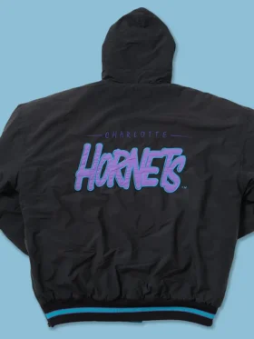 Black Charlotte Hornets Starter Jacket Back