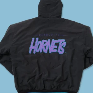 Black Charlotte Hornets Starter Jacket Back