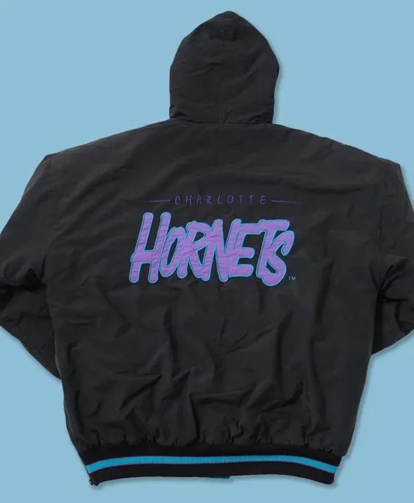 Black Charlotte Hornets Starter Jacket Back