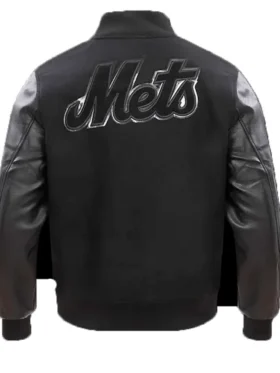 Black Wool Mets Varsity Jacket Back