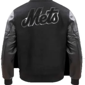 Black Wool Mets Varsity Jacket Back