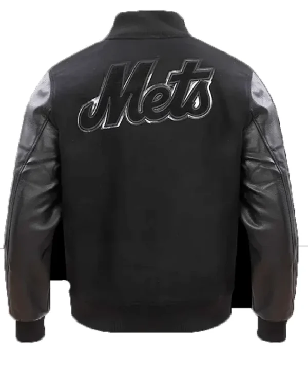 Black Wool Mets Varsity Jacket Back