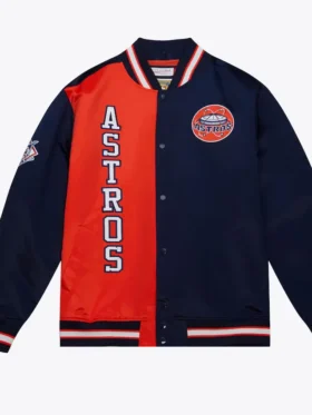 Blue And Orange Full Snap Astros Bomber Jacket